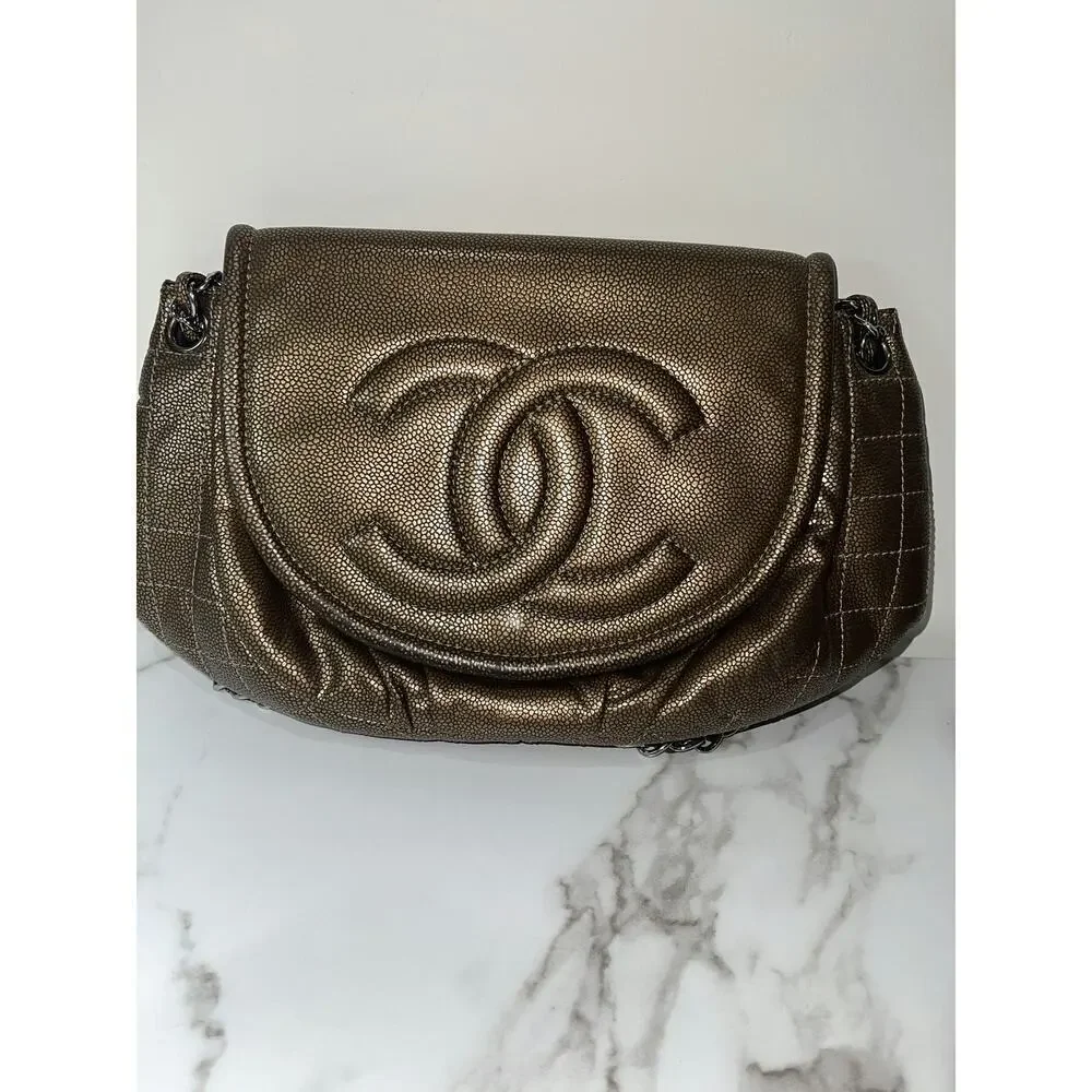 Chanel Quilted Caviar Leather Flap Bag in Metallic Bronze